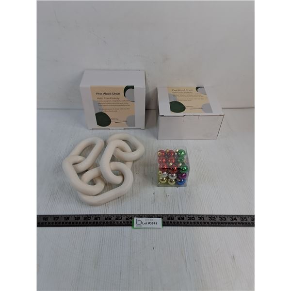 (2) New Peakoly "Pine Wood Chain" Decor, NIB Christmas Tree Ornaments