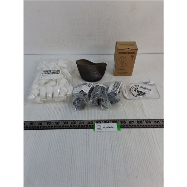 New/Unused Products (Pump Sprays, Bolt Knobs, Cup Holder, Suction Showerhead Holder, Car Emblem)