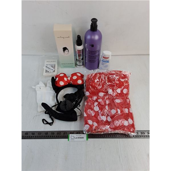 New/Unused - Press On Nails, Curling Comb, Shampoos, Colgate Boost, Mini Mouse Child Costume)