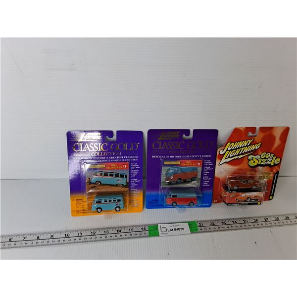 (3) Johnny Lightning Die Cast Model Volkswagen Car & Buses, Sealed
