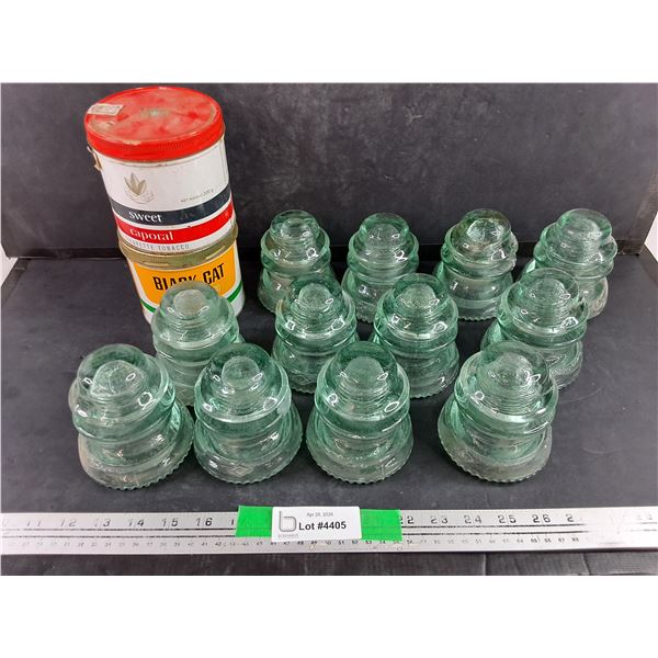 Glass Insulators, Sweet Caporal & Black Cat Tobacco Cans