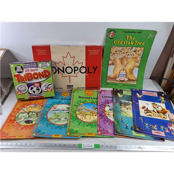 Oversized Kids Books, Monopoly Canadian Edition & Tribond Games - As Is