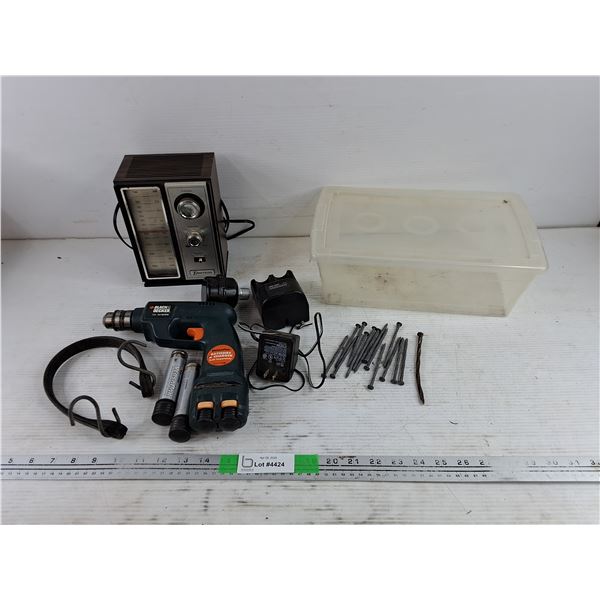Black & Decker Versapack Cordless Driver, Bungee Cord, Emerson Radio - Powers On, As Is, Misc