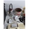 Image 4 : *Railroad Lantern, Vintage Cans, Spacemaker AM/FM Radio - Powers On, As Is, Plastic Tote, Scissors