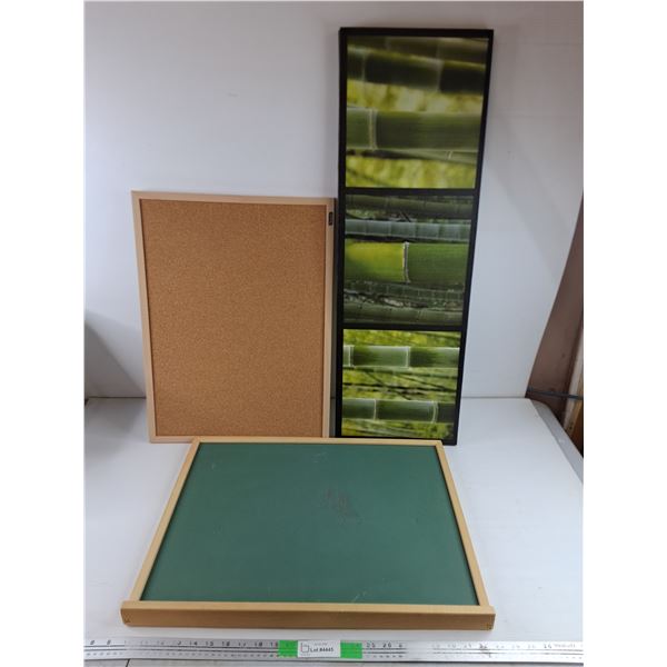 Chalk Board 23" x 18", Pin Board 23" x 17", Bamboo Forest Wall Art Print 34" x 12" - PICK UP ONLY