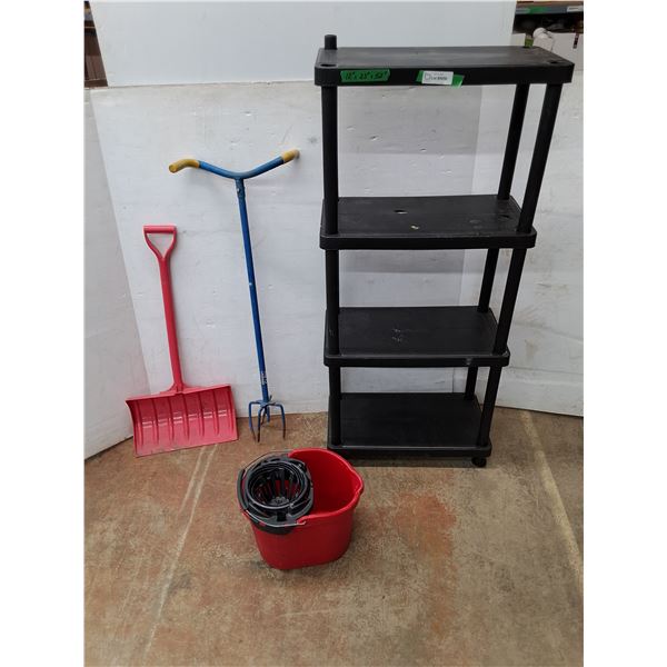 *Plastic Four Tiered Shelf, Kids' Shovel, Mop Bucket, Cultivator- Cannot Ship