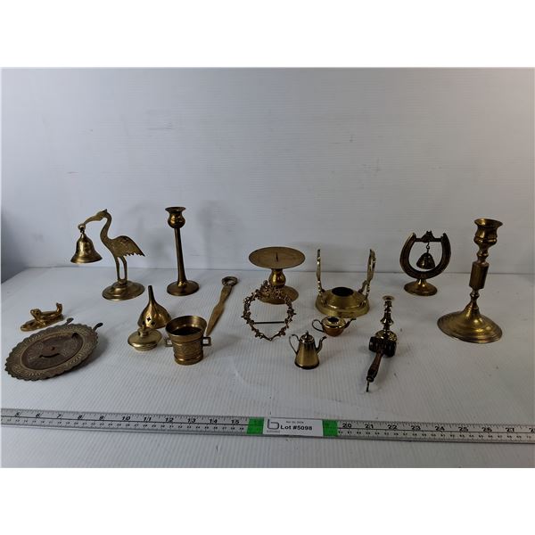 Mostly Brass Decorative Items- Candle Holder, Envelope Opener, Bell, Misc.
