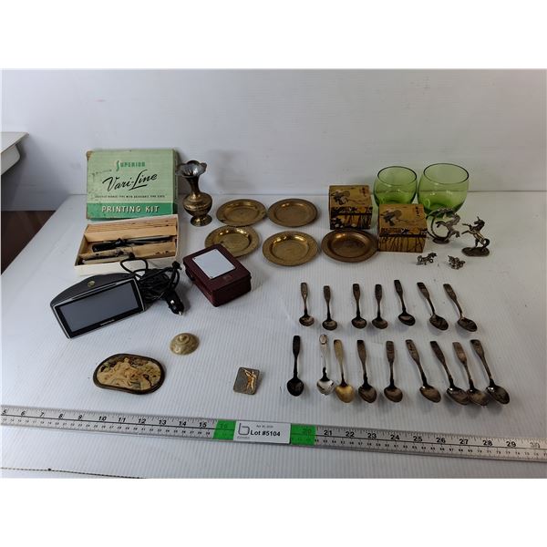 Souvenir Spoons, Rubber Letter Stamp, Brass Coasters, Misc.