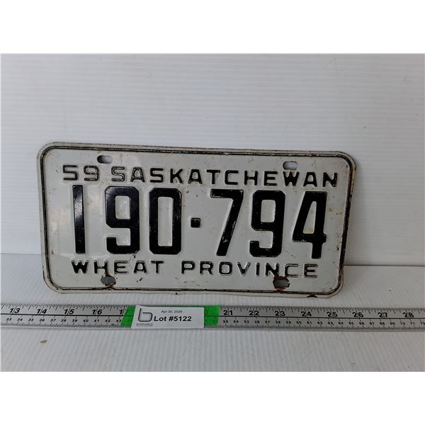 Saskatchewan Wheat Province License Plate-1959