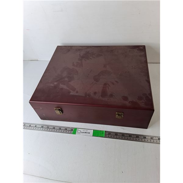 Wooden Storage Box 17" x 14" x 5.25"- Broken Latch & American State Quarters with Boxes- Most Empty,