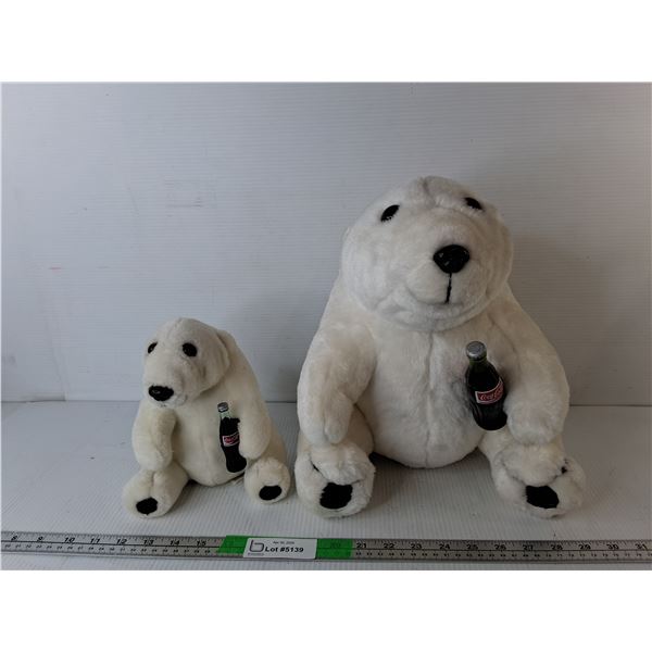 (2) Coca-Cola Polar Bear Stuffies Up to 13"