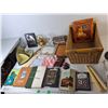 Image 1 : Journals, Wicker Basket 17" x 11.5" x 7", Brass Teapot, Misc. Cannot Ship