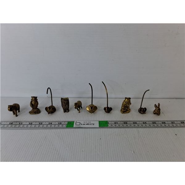 (10) Brass Animal Figurines/Note Holders Up to 4"