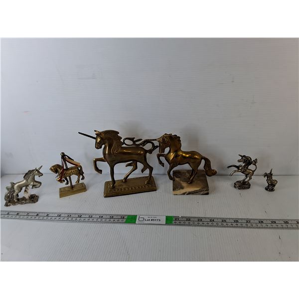 (6) Metal Unicorn Figurines Up to 7"