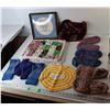 Image 1 : (6) Cloth Placemats, Knitted Slippers & Bag, Misc.