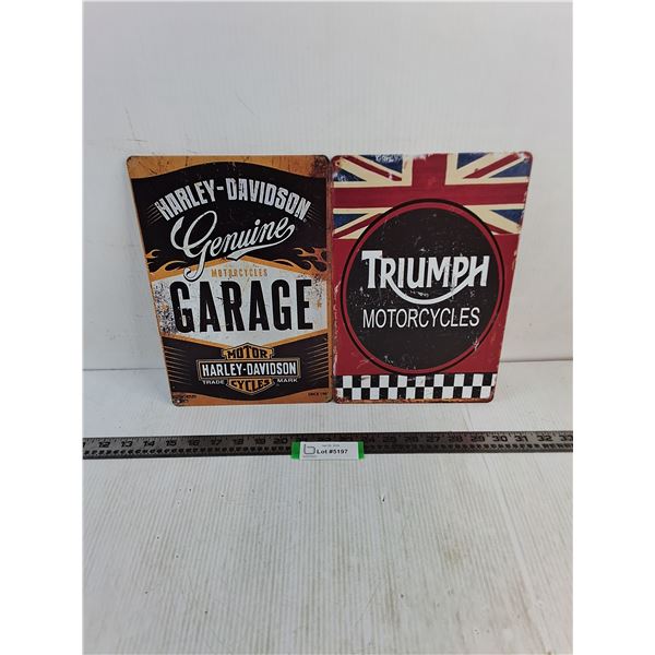 (2) Metal 8" x 12" Motorcycle Signs (Harley-Davidson & Triumph)