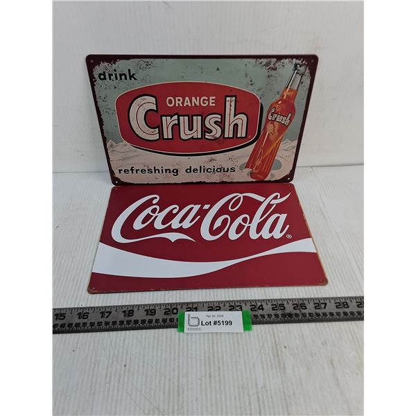 (2) Metal 8" x 12" Soft Drinks Sign (Orange Crush & Coca-Cola)