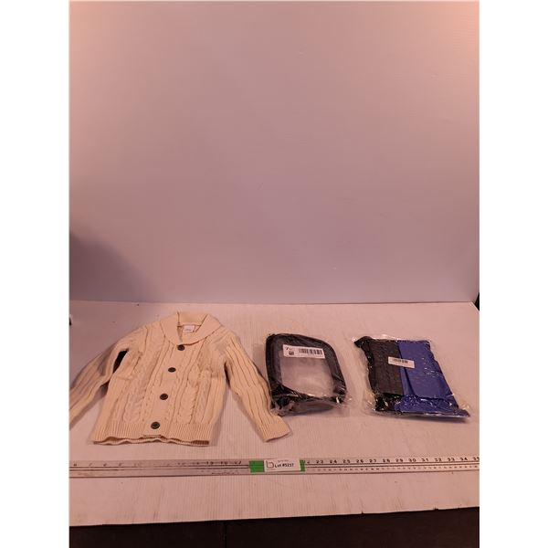 Kids Knit Sweater, Clear Concert Bag, Soccer Shin Pads