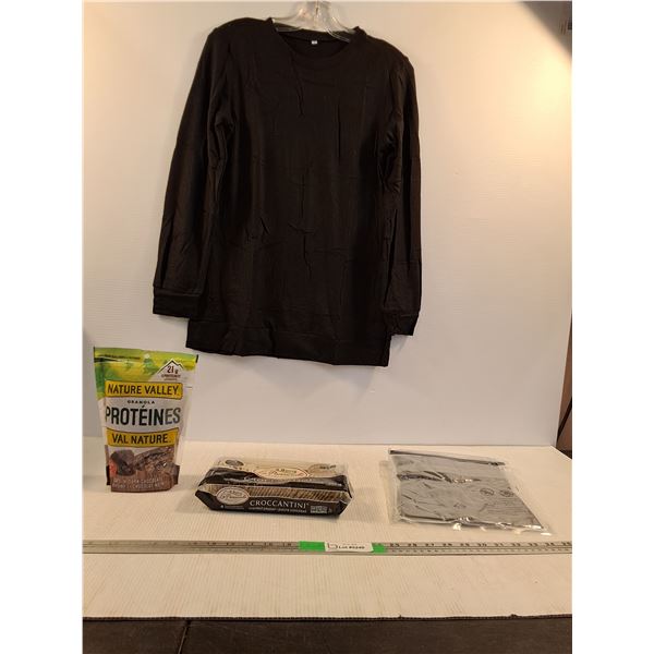 Nature Valley Granola, La Panzanella Cracked Pepper Crackers, (2) Black Shirts Size Small