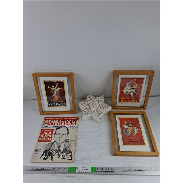 Star Shaped Storage Box, Sask Report Magazine, Framed Food Posters