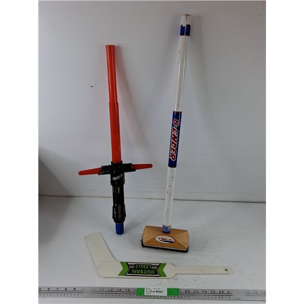 The Iceman Curling Brush, Street Invasion Hockey Stick, Lightsaber - As Is - PICK UP ONLY