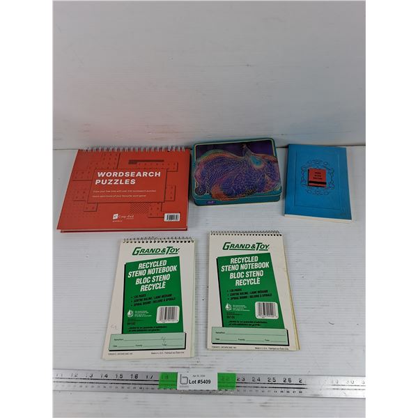 Word Search Puzzles, Recycled Steno Notebook, Burn After Writing Books, Storage Tin