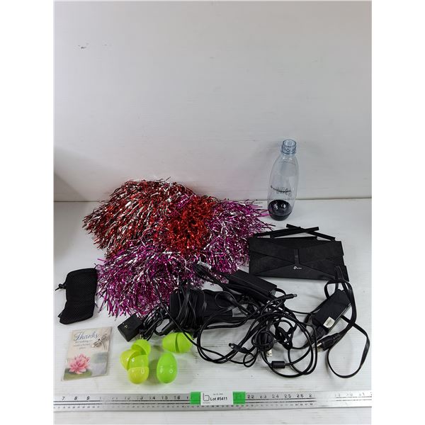 Tp Link WiFi Router, Chargers, Buttefly Tie Pin, Soda Stream Bottle, Misc