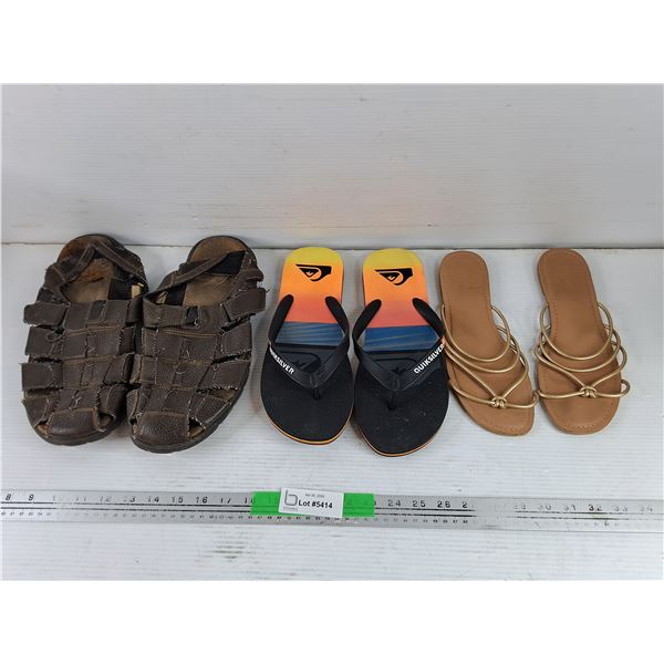 (2) Pairs of Slippers - Size 9, Sandals - Size 11 1/2