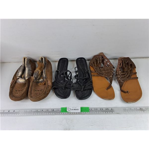 Moccasins & (2) Pairs of Woman's Slippers - Size 9