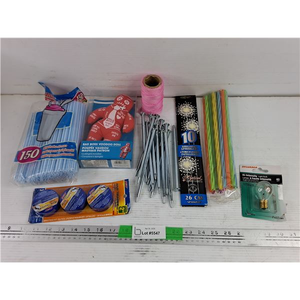 Milkshake Straws, Bad Boss Voodoo Doll, Sparklers, Ant Traps, Thread, Misc