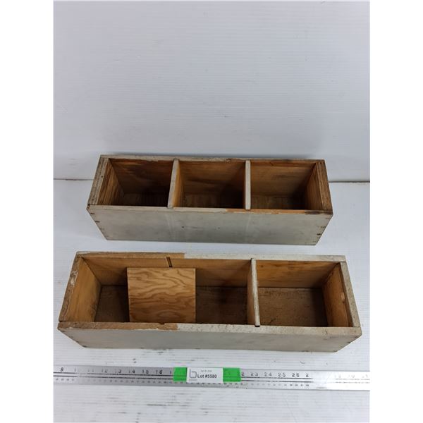 (2) Antique Wooden Garage Storage Boxes 19" x 5" x 6"
