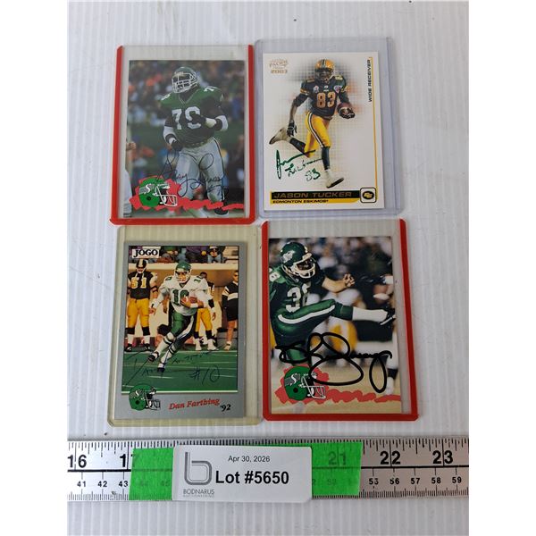 (4) Autographed Saskatchewan Roughrider & Edmonton Eskimos Cards- Jason Tucker, Dan Farthing, Misc.