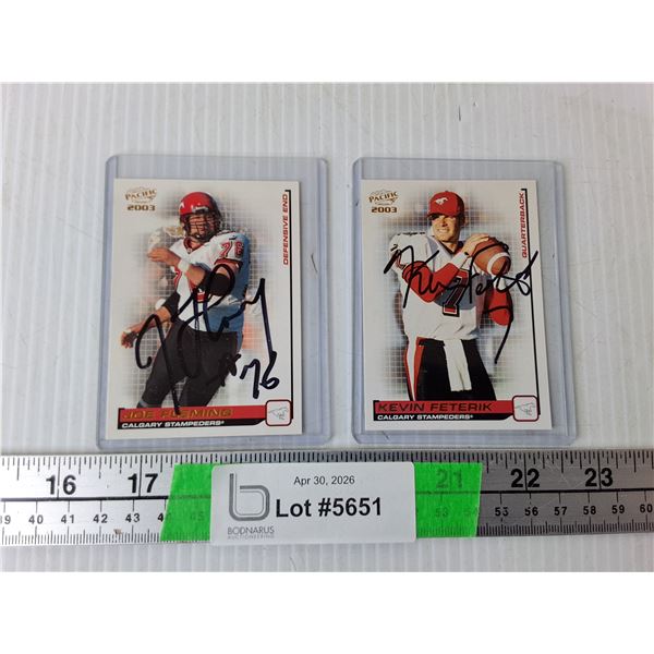 Joe Fleming & Kevin Feterik Autographed Calgary Stampeders Cards- Cannot Authenticate