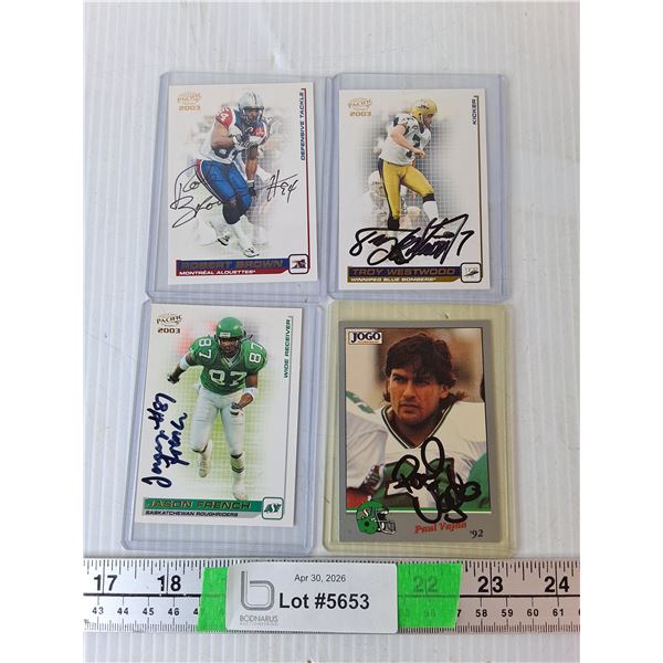 (4) Autographed CFL Cards- Robert Brown, Jason French, Misc. Cannot Authenticate