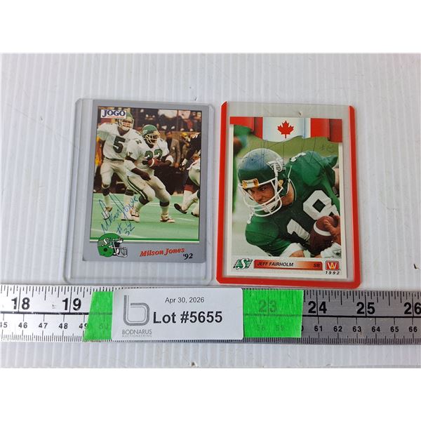 Milson Jones & Jeff Fairholm Autographed Saskatchewan Roughrider Cards- Cannot Authenticate