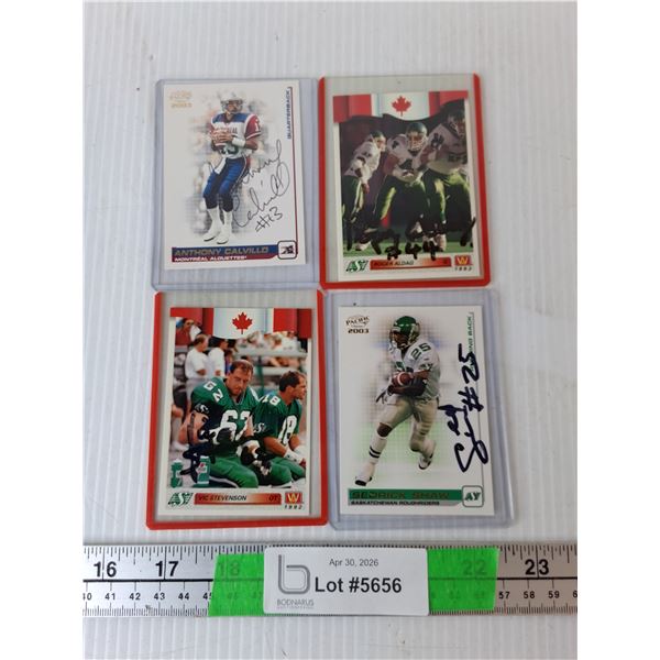 (4) Autographed CFL Cards- Anthony Calvillo, Vic Stevenson, Misc. Cannot Authenticate