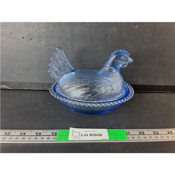 Blue Indiana Glass Hen on a Nest Candy Dish