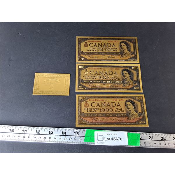 (3) Replica Gold Canadian Banknotes- Cannot Authenticate