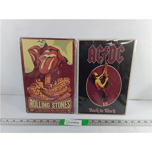 (2) Metal Signs- Rolling Stones & AC/DC 11.75" x 8"