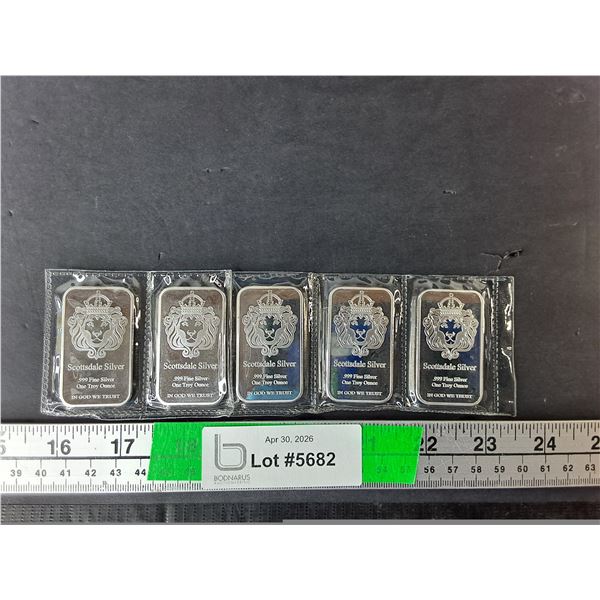 (5) Scottsdale Fine Silver Ingots- Cannot Authenticate
