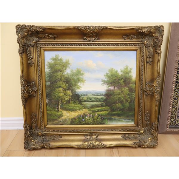 OIL ON CANVAS PAINTING, C. FREEMAN, WOOD FRAME, 35-1/2" X 31-1/2"