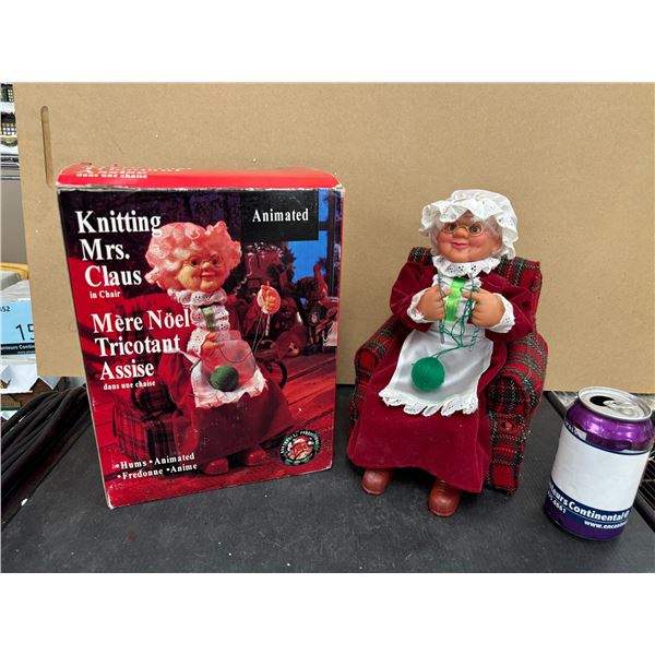 ANIMATED MRS. CLAUS KNITTING IN CHAIR, 11"
