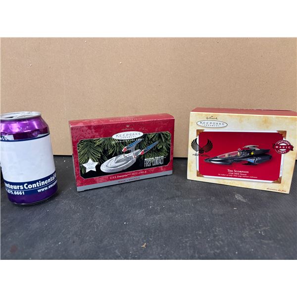 LOT OF 2 STAR TREK CHRISTMAS ORNAMENTS, "NEMESIS" & "FIRST CONTACT"