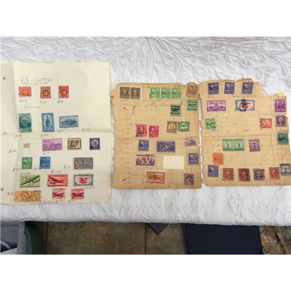 ANTIQUE UNITED STATES POSTAGE STAMPS: "POSTAGE DUE" AND AIRMAIL STAMPS ON VINTAGE PAPER