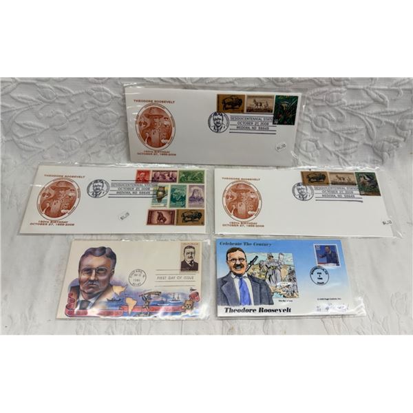 VINTAGE THEODORE ROOSEVELT FIRST DAY OF ISSUE STAMPS AND ENVELOPES