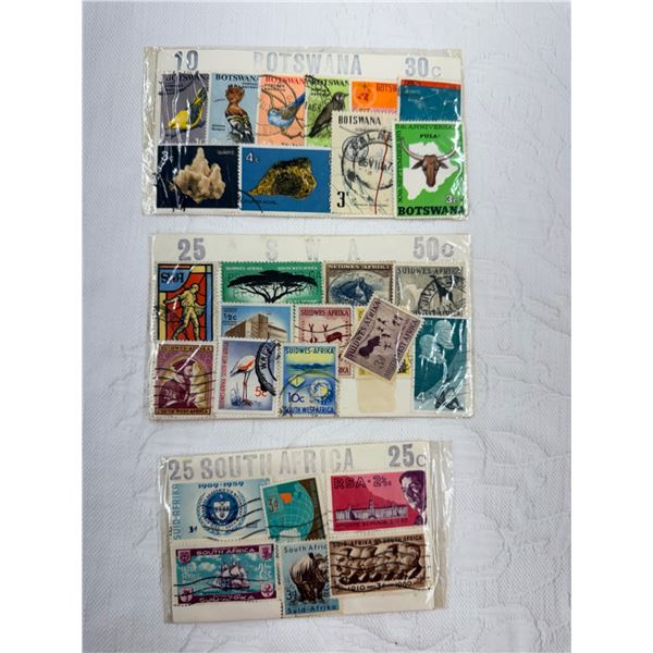 COLLECTION OF VINTAGE POSTAGE STAMPS FROM BOTSWANA, SOUTH WEST AFRICA (NOW NAMIBIA), AND SOUTH AFRIC