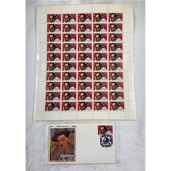 FIRST DAY COVER AND POSTAGE STAMPS HONORING AUTHOR WILLIAM SAROYAN (INTERNAL REFERENCE: H)