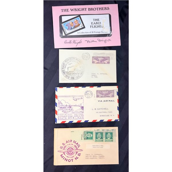 WRIGHT BROTHERS COMMEMORATIVE FOLDER AND THREE FIRST FLIGHT COVERS