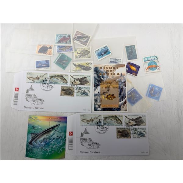 STAMPS AND SOUVENIR SHEETS FOCUSING ON MARINE LIFE AND FISH THEMES