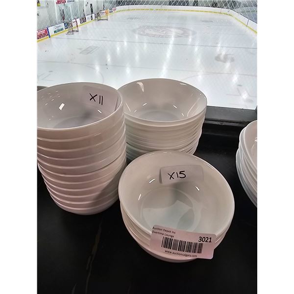 Lot of 26 White Ceramic Bowls in Two Sizes